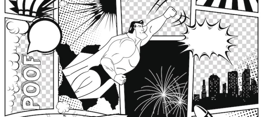 superhero comic strip black and white